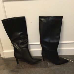NWT black kitten heel wide calf boots, vegan leather, size 8.5/9